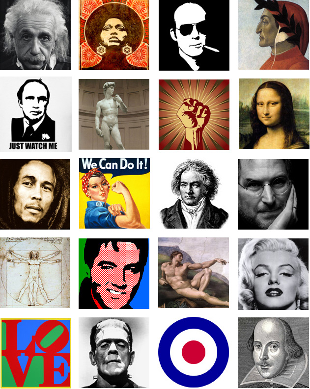 a grid of 20 iconic images
