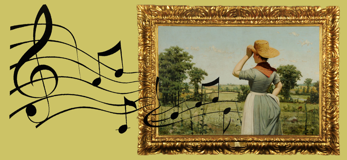 Music Notes and George Reid figure in landscape painting