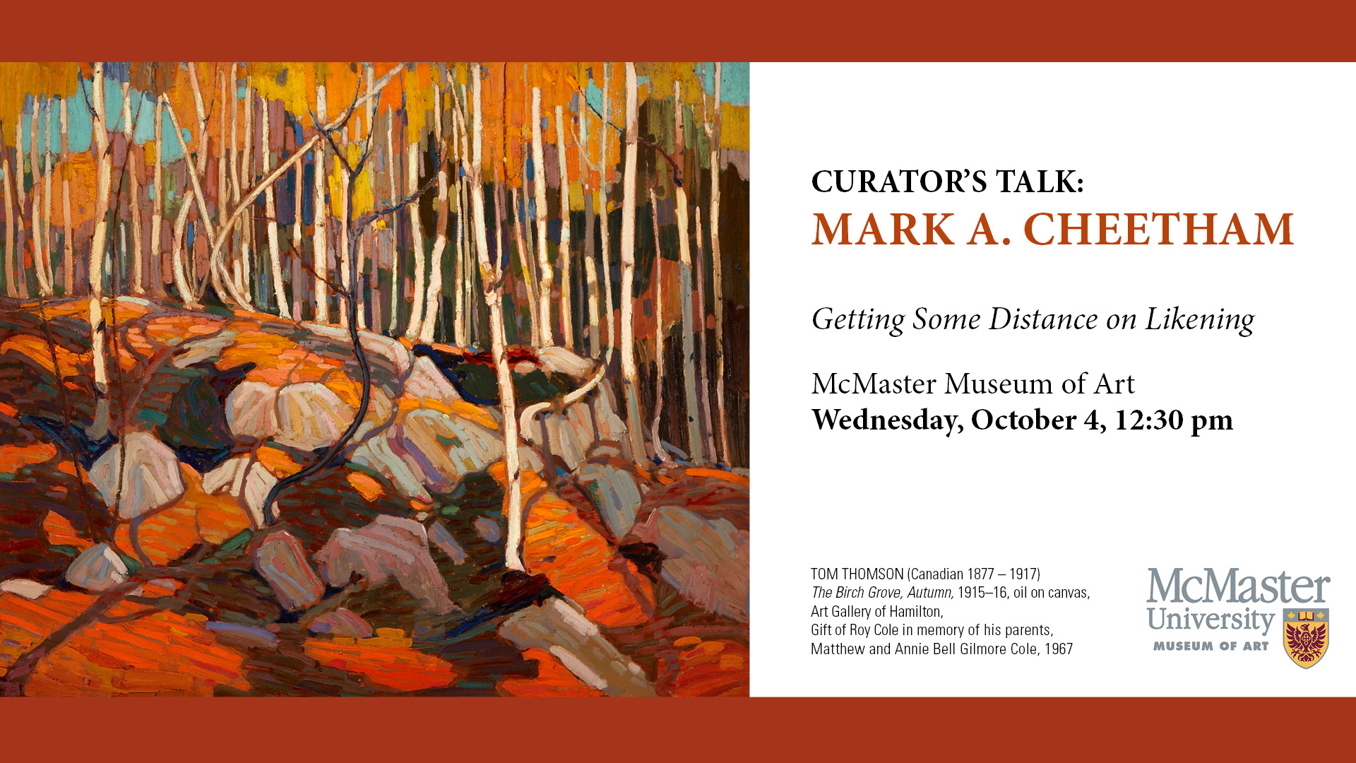 Curator’s Talk by Mark A. Cheetham on Oct 4