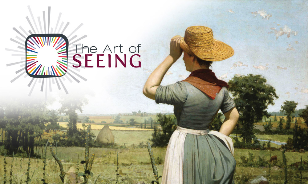 The Art of Seeing logo and George Agnew Reid's oil painting A Call to Dinner, 1886-1887, Collection of McMaster Museum of Art, McMaster University