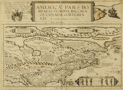 Cornelis de Jode (Flemish, 1568 – 1600), Americae Pars Borealis, 1593, Engraving on paper, Gift of Herman H. Levy