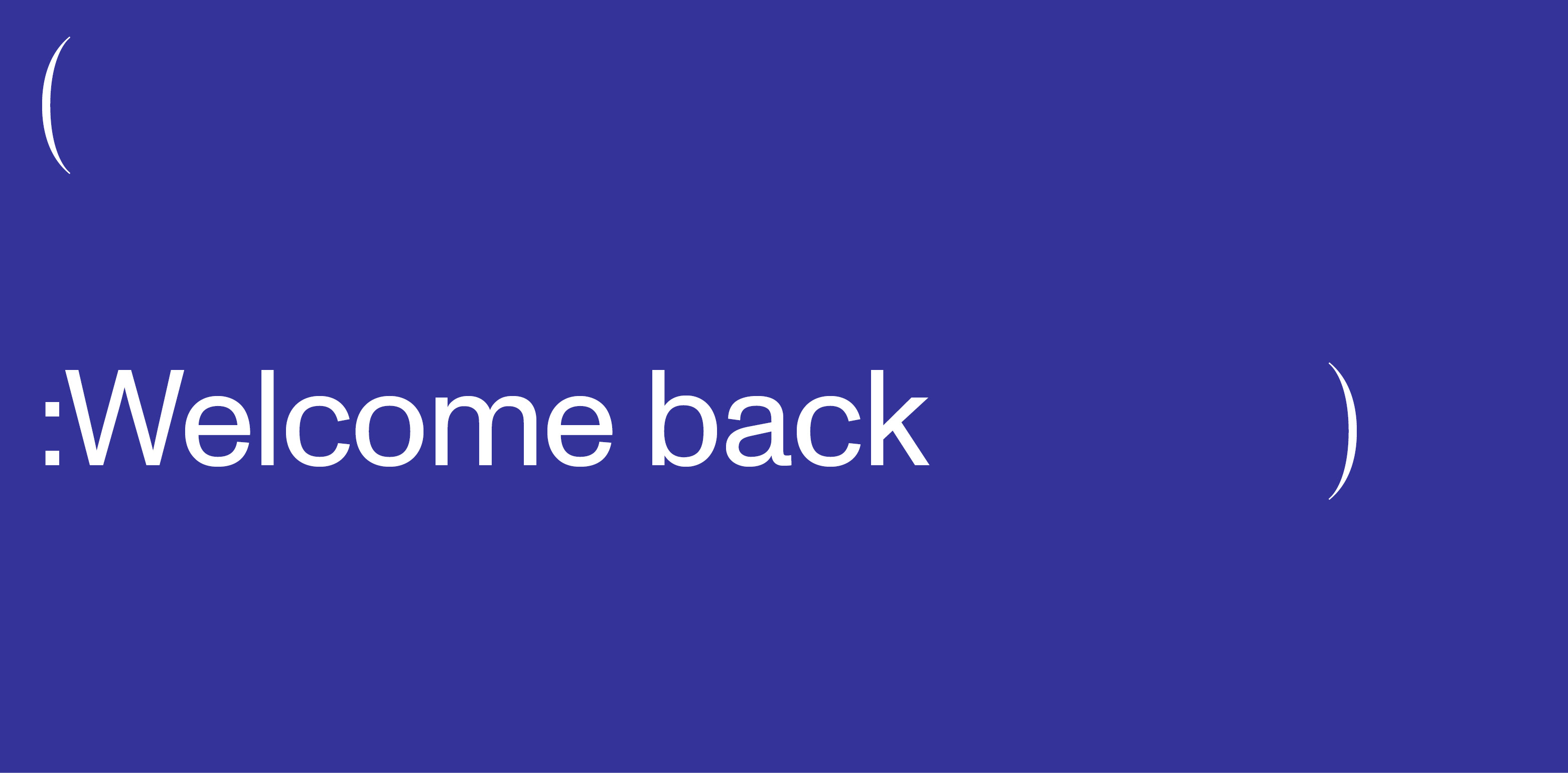 Purple graphic with Welcome Back in white text