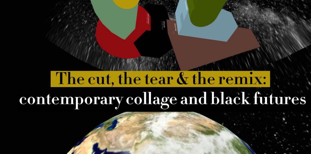 Header image for the cut, the tear and the remix. The title appears floating in space above the Earth with the remix floorplan floating above.