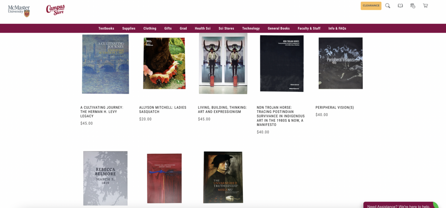 Screenshot of campus store website featuring an array of M(M)A publications for sale