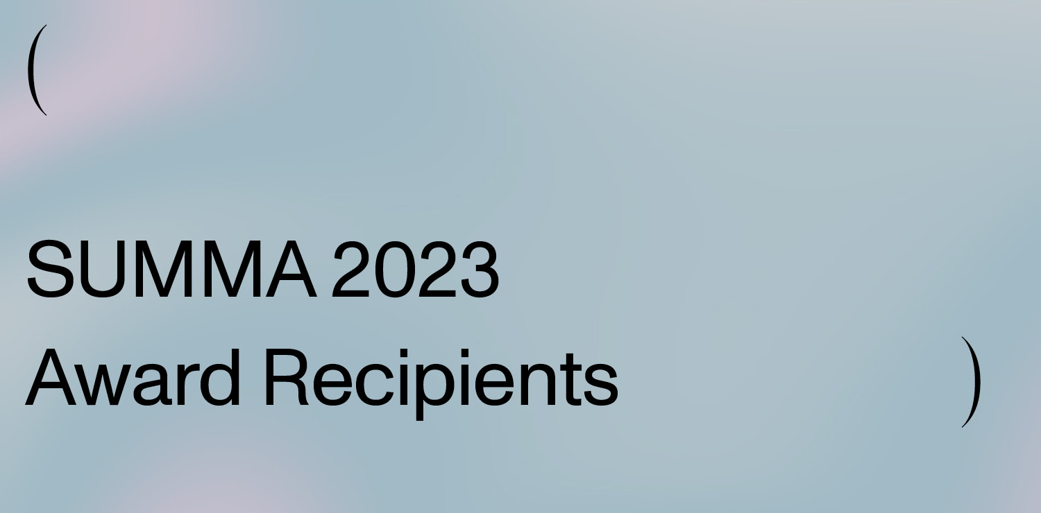 Black text on a gradient blue and pink background reads: SUMMA 2023 Award Recipients